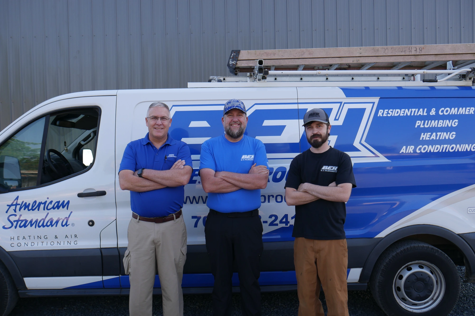B.E. Holbrooks Co. service team with their American Standard branded van in Stanfield, NC